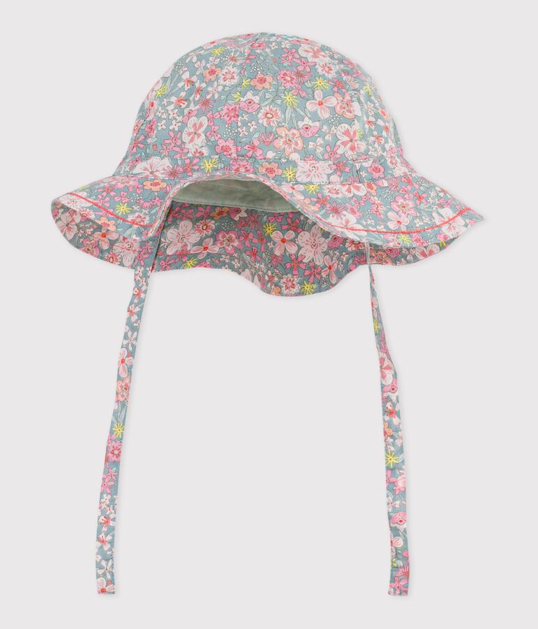 Gorro de popelina con estampado de flores para beb&eacute; ni&ntilde;a azul/multicolor