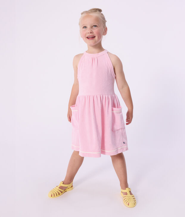 Vestido infantil liso de algod&oacute;n sin mangas rosa