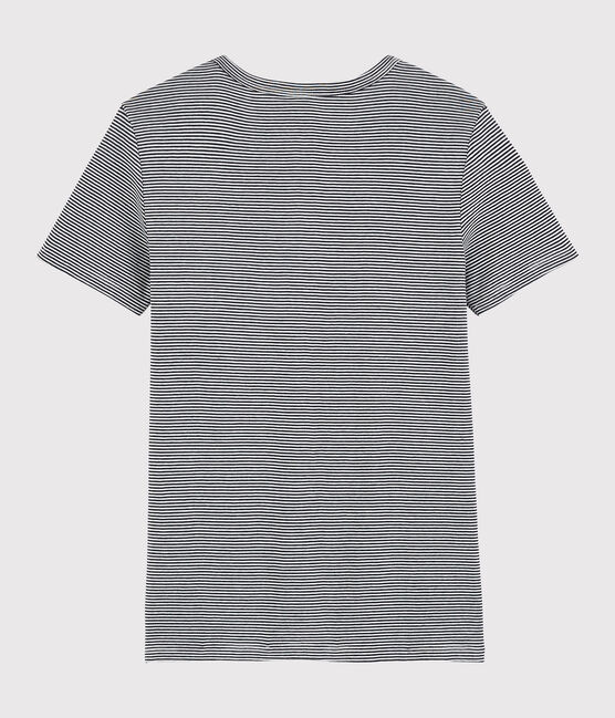 Camiseta de cuello de pico emblemática de algodón a rayas de mujer azul SMOKING/blanco MARSHMALLOW