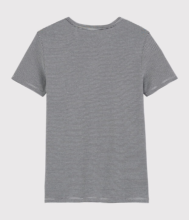 Camiseta de cuello de pico emblem&aacute;tica de algod&oacute;n a rayas de mujer azul/blanco