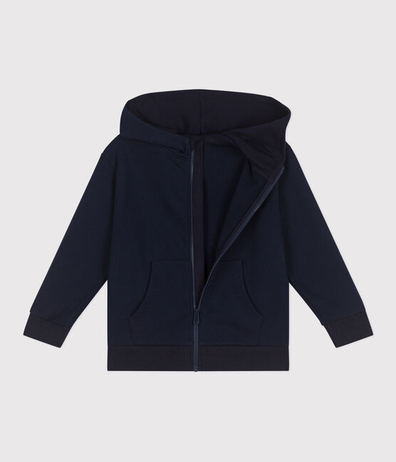 Sudadera infantil de algodón liso con capucha y cremallera azul SMOKING