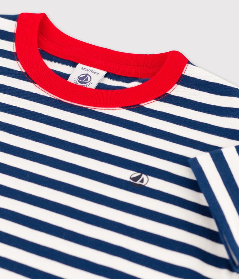 Camiseta de algod&oacute;n de manga corta para ni&ntilde;o azul/blanco