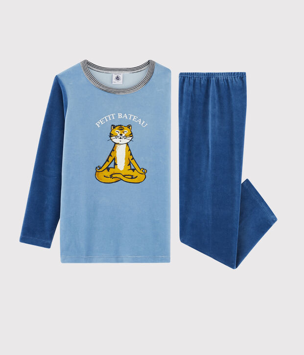 Pijama de terciopelo de ni&ntilde;o peque&ntilde;o azul/azul