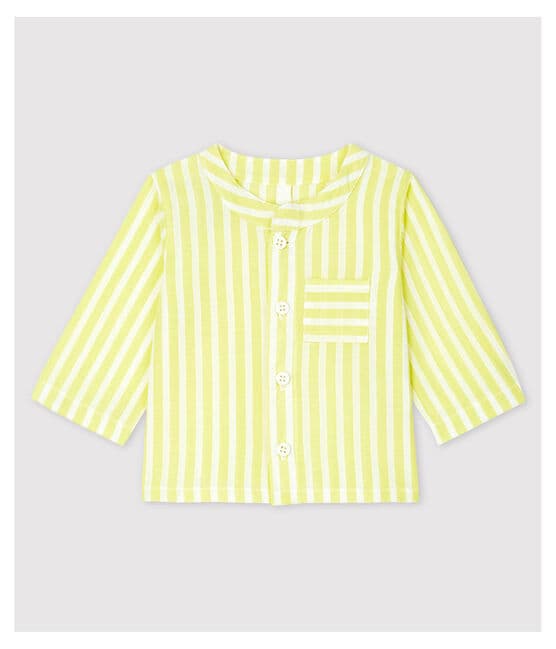 Blusa de rayas amarillas de bebé en popelina de algodón biológico amarillo JAUNE/blanco MARSHMALLOW