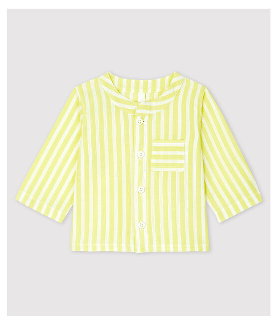 Blusa de rayas amarillas de bebé en popelina de algodón biológico amarillo JAUNE/blanco MARSHMALLOW