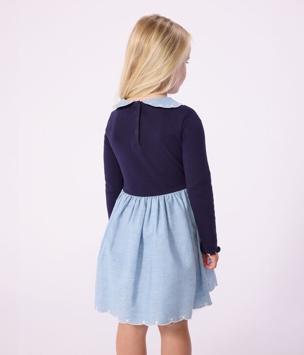 Vestido infantil de manga larga de dos materiales con algod&oacute;n SOIR