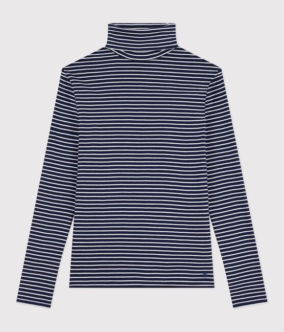 Camiseta de cuello alto Icónica de algodón para mujer azul SMOKING/blanco MARSHMALLOW