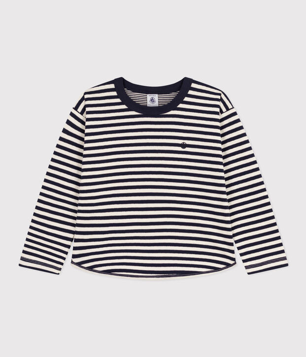 Camiseta de manga larga de tejido t&uacute;bico de ni&ntilde;o azul/crudo