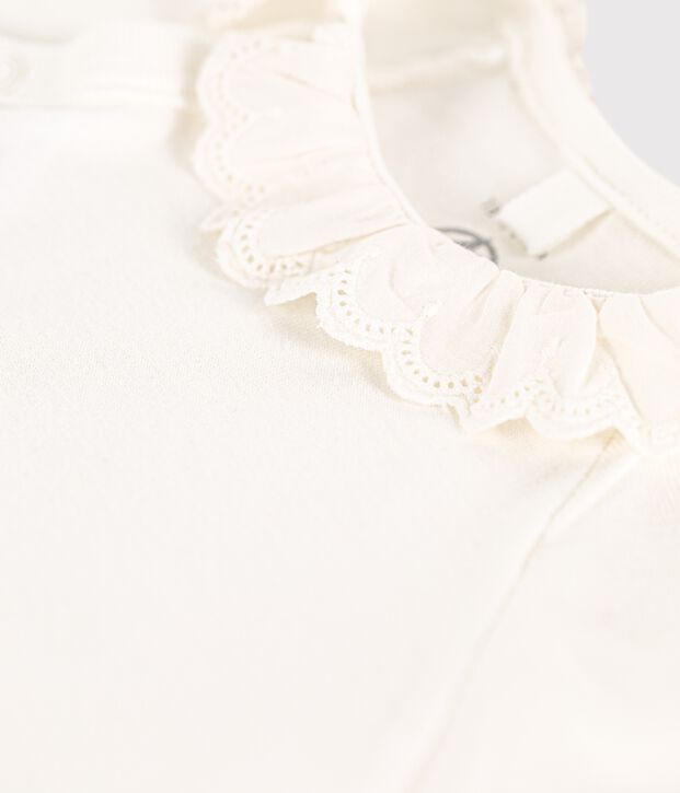 Bodi con cuello de beb&eacute; ni&ntilde;a de algod&oacute;n org&aacute;nico blanco