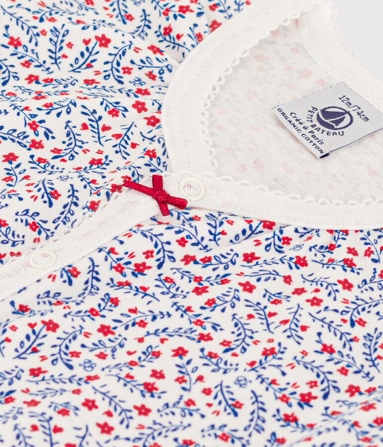 Mono corto de algod&oacute;n con flores para beb&eacute; blanco/multicolor