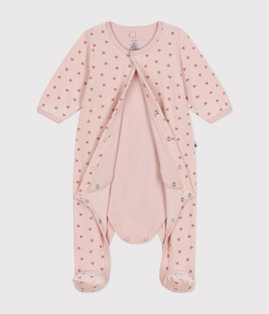Bodyjama de terciopelo con estampado de pequeños corazones para bebé rosa SALINE/ ROSEWOOD