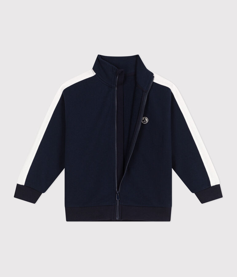 Sudadera infantil de algod&oacute;n liso con cuello alto con cremallera azul