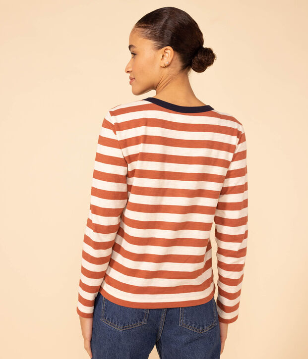 Camiseta LA RECTA de algod&oacute;n con cuello redondo para mujer marron/crudo