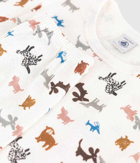 Pijama de manga corta de algodón para niño/niña blanco MARSHMALLOW/blanco MULTICO