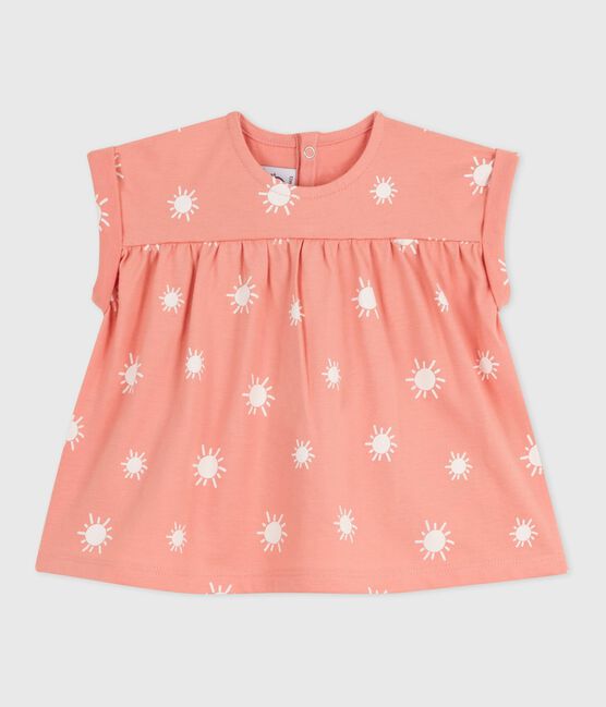 Blusa de algodón de manga corta con estampado de soles para bebé naranja ABRICOT/ MARSHMALLOW