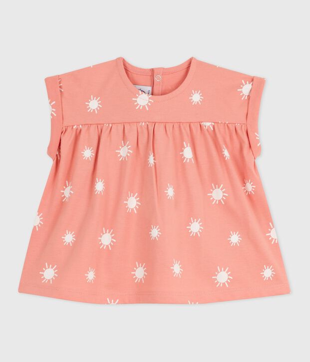 Blusa de algod&oacute;n de manga corta con estampado de soles para beb&eacute; naranja/blanco