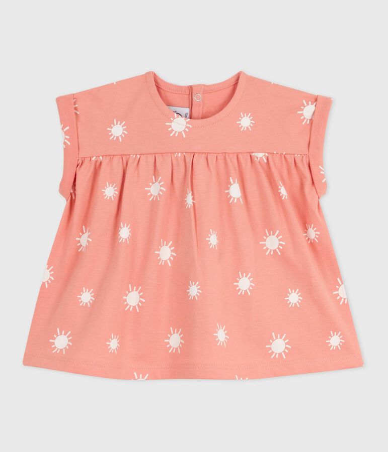 Blusa de algod&oacute;n de manga corta con estampado de soles para beb&eacute; naranja/blanco