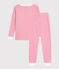 Pijama infantil de algodón con pierna muy ajustada a rayas rosa PEONIA/ MARSHMALLOW