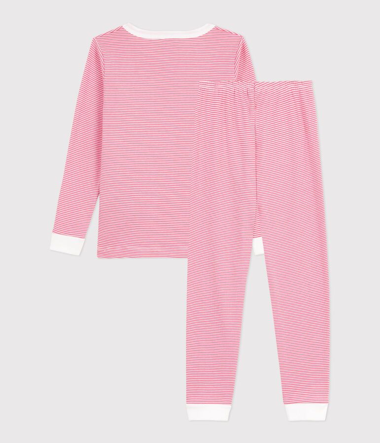 Pijama infantil de algod&oacute;n, muy entallado y con rayas. rosa/blanco