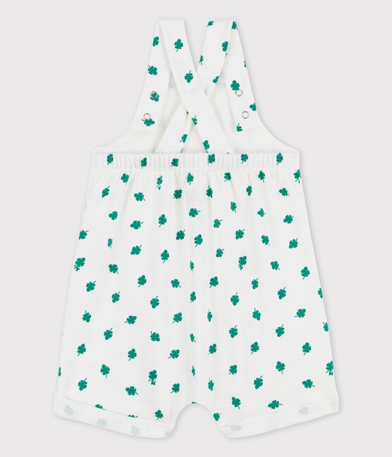 Peto corto con estampado vegetal de muletón ecológico de bebé blanco MARSHMALLOW/verde GAZON