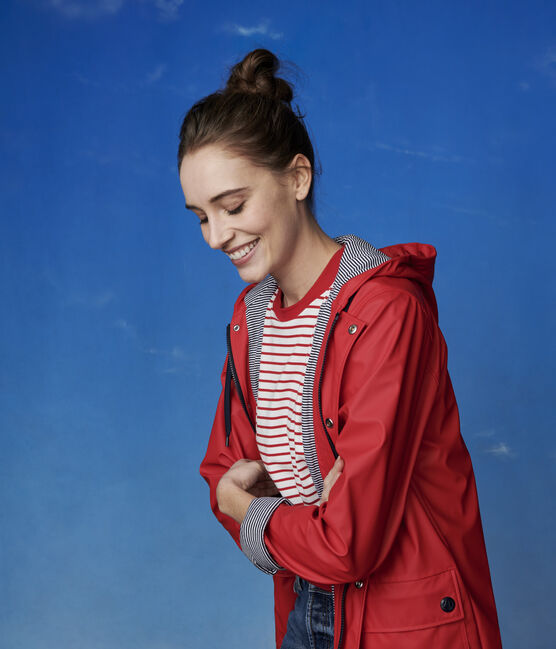 Camiseta marinera de algodón de mujer blanco MARSHMALLOW/rojo TERKUIT