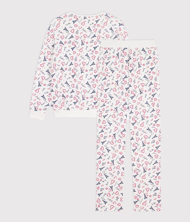 Pijama de algod&oacute;n con estampado de Par&iacute;s para mujer blanco/multicolor