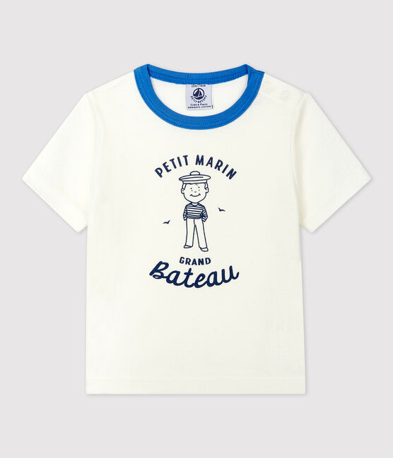 Camiseta de manga corta con motivo marinero de algodón de bebé blanco MARSHMALLOW