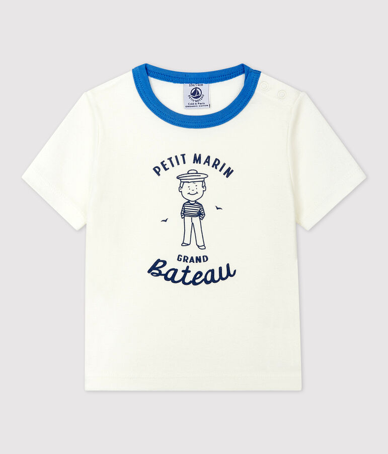 Camiseta de manga corta con motivo marinero de algod&oacute;n de beb&eacute; blanco