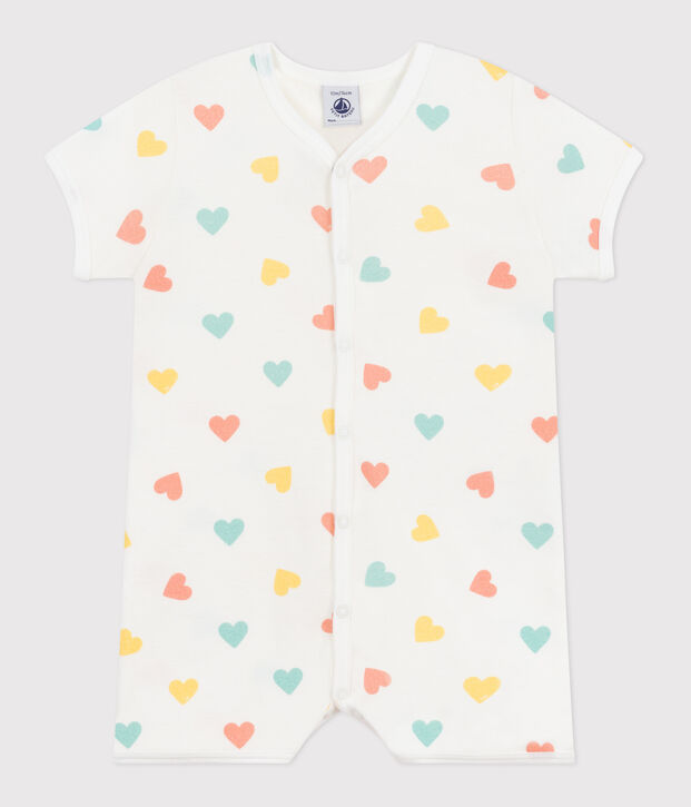 Mono corto de algod&oacute;n con corazones para beb&eacute; blanco/multicolor