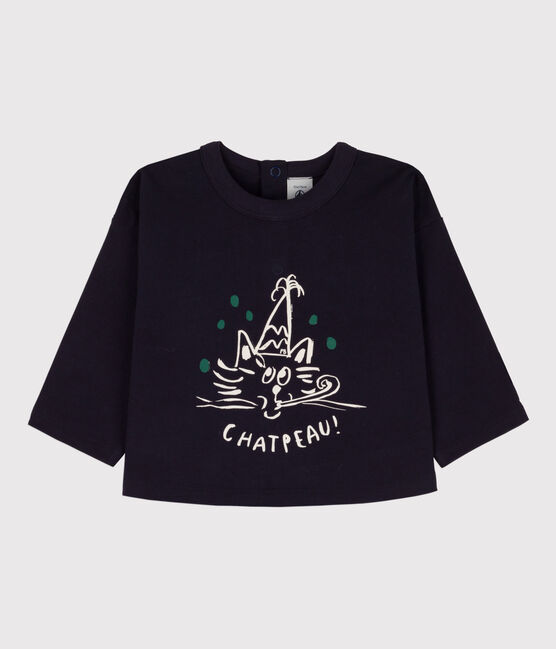 Camiseta de algodón de manga larga para bebé azul SMOKING