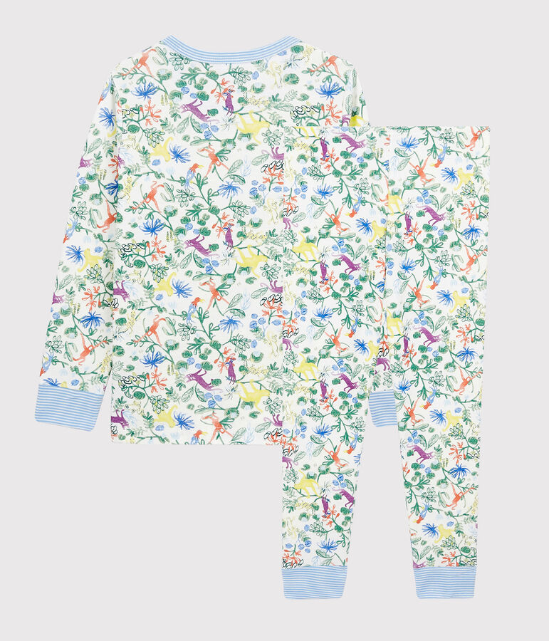 Pijama con estampado de jungla de ni&ntilde;o de tejido tubular blanco/multicolor