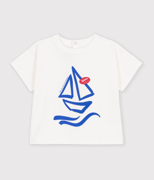 Camiseta lisa de algod&oacute;n de manga corta con estampado para beb&eacute; blanco