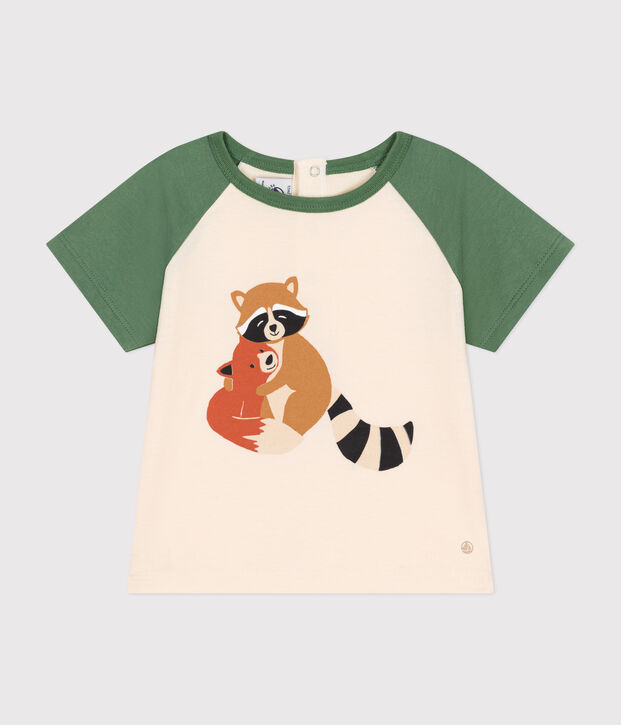 Camiseta de manga corta de punto fino para beb&eacute; crudo/verde