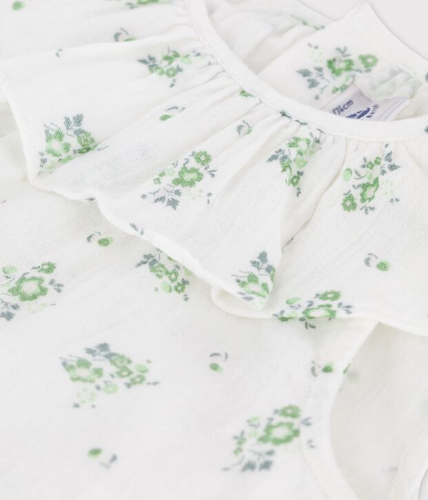 Vestido para beb&eacute; de manga corta con estampado de flores de gasa de algod&oacute;n ecol&oacute;gico blanco/multicolor