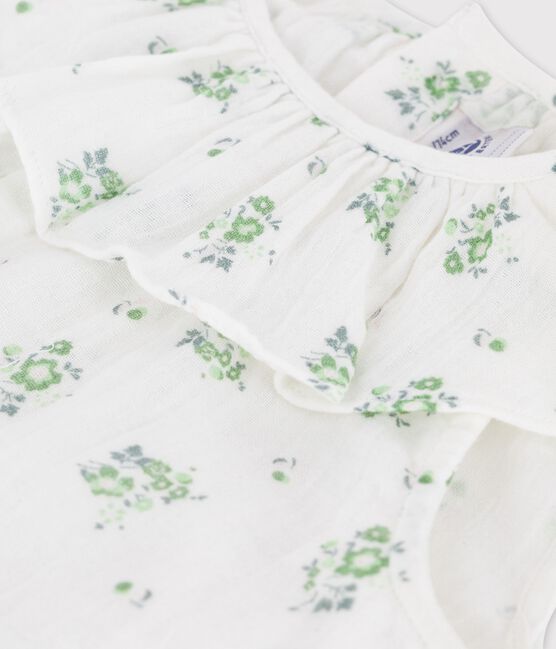 Vestido para bebé de manga corta con estampado de flores de gasa de algodón ecológico  blanco MARSHMALLOW/blanco MULTICO