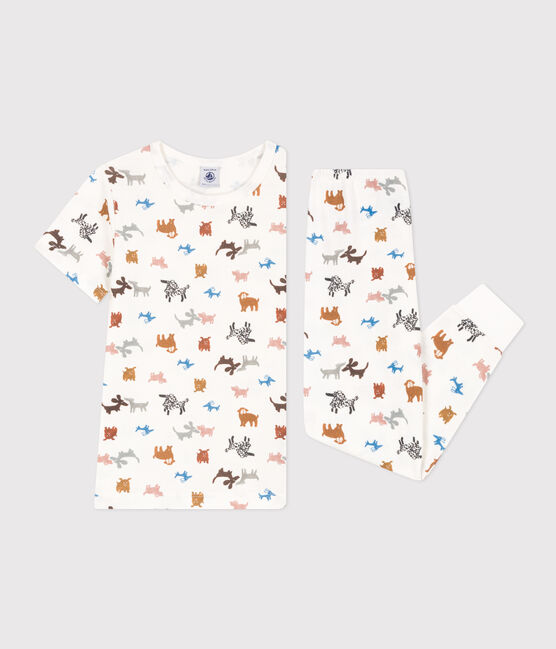 Pijama de manga corta de algodón para niño/niña blanco MARSHMALLOW/blanco MULTICO
