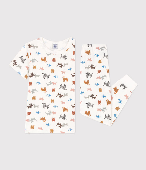 Pijama de manga corta de algod&oacute;n para ni&ntilde;o/ni&ntilde;a blanco/multicolor