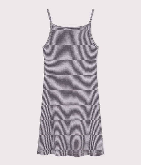 Camisón de algodón a rayas para mujer azul SMOKING/blanco MARSHMALLOW