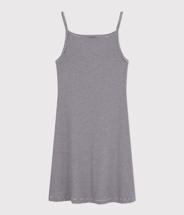 Camis&oacute;n de algod&oacute;n a rayas para mujer azul/blanco