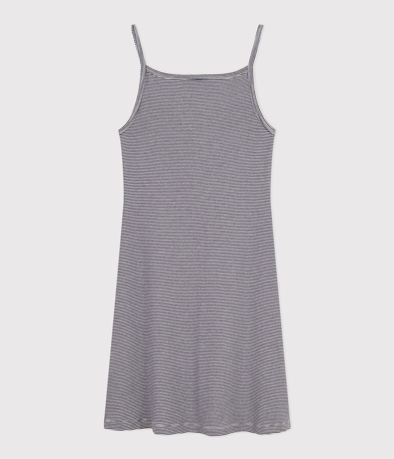 Camis&oacute;n de algod&oacute;n a rayas para mujer azul/blanco