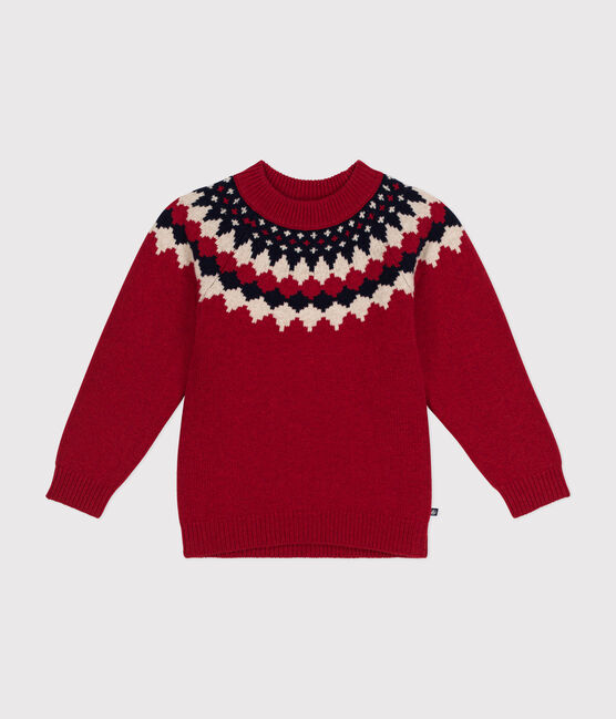 Jersey de jacquard de lana y algodón para niño rojo STOP/ MULTICO