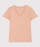 Camiseta LA RECTA de algodón con cuello de pico para mujer beige VINTAGE