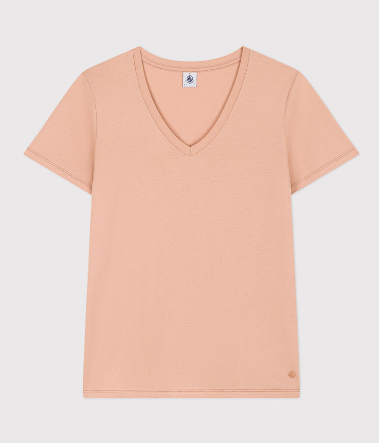 Camiseta LA RECTA de algod&oacute;n con cuello de pico para mujer beige
