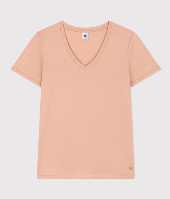 Camiseta LA RECTA de algodón con cuello de pico para mujer beige VINTAGE