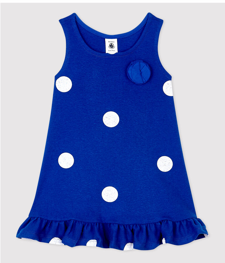 Vestido sin mangas de lino de beb&eacute; ni&ntilde;a azul/blanco