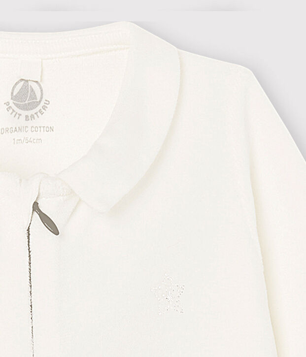 Pijama de terciopelo con cremallera para beb&eacute; blanco