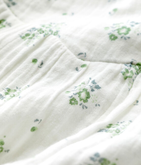 Blusa de manga corta con estampado de flores de gasa de algodón ecológico de bebé blanco MARSHMALLOW/blanco MULTICO