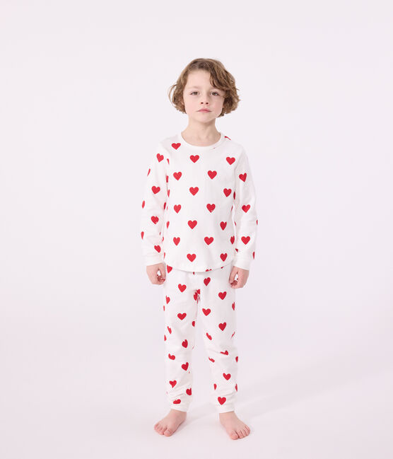 Pijama infantil de niño con corazones de punto blanco MARSHMALLOW/rojo TERKUIT