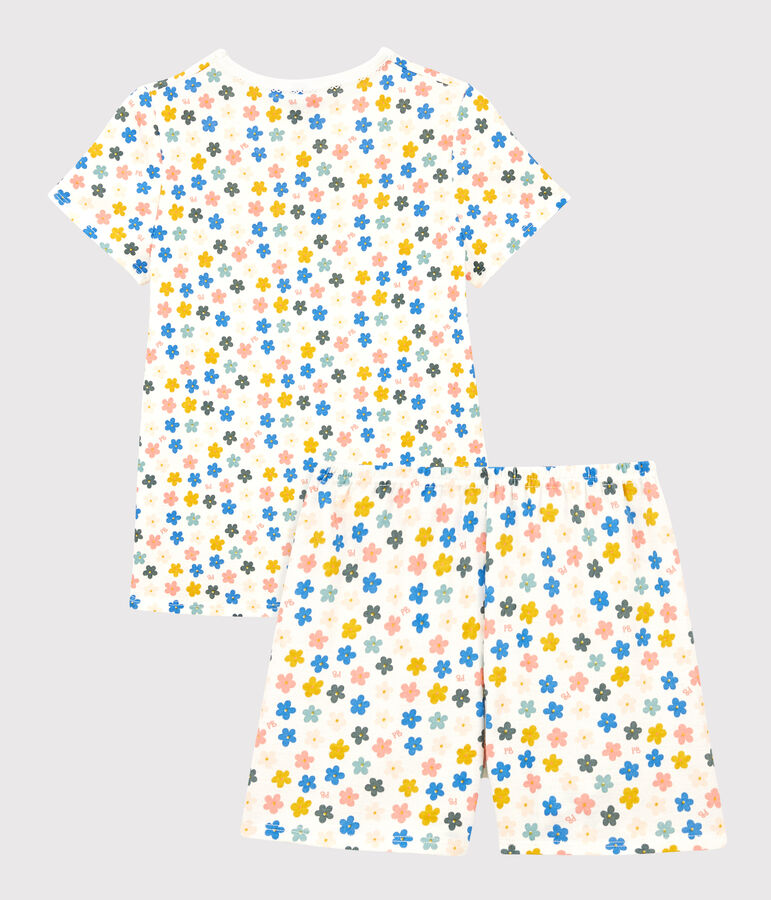 Pijama corto con flores fosforescentes de algod&oacute;n de ni&ntilde;a blanco/multicolor