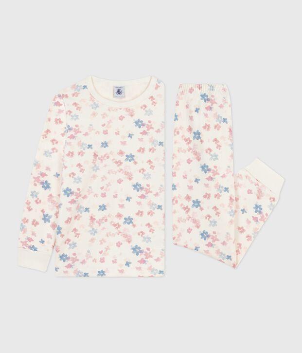 Pijama infantil de felpa con estampado de flores crudo/multicolor